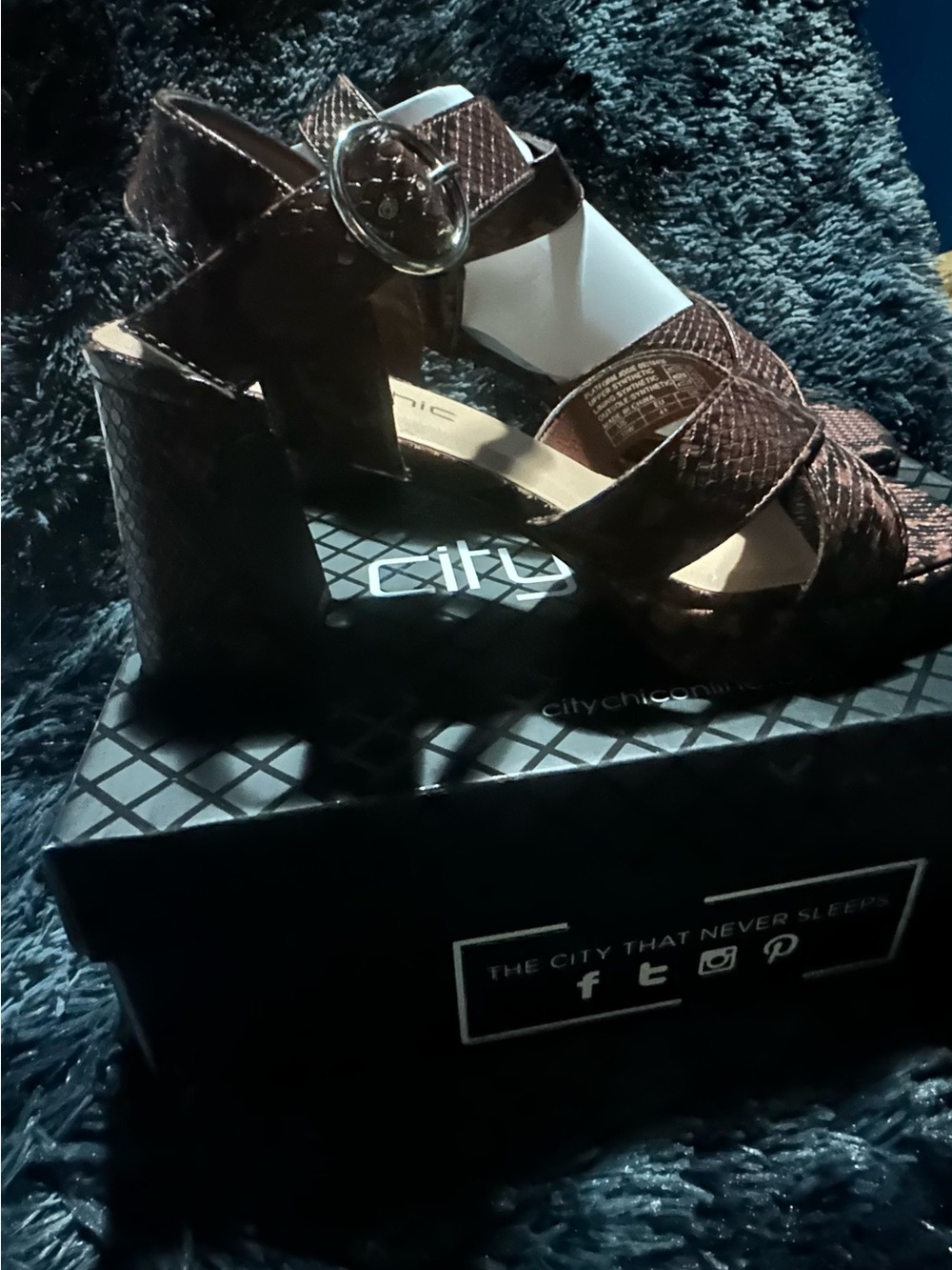 City Chic Chocolate Brown Textured Block Heel Sandals